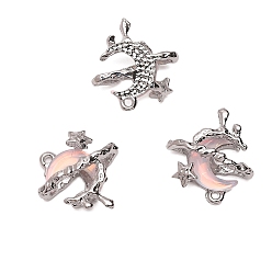 Луна Стеклянные подвески, со сплавочной фурнитурой, платина, светлый померанцевый, луна, 18x17 мм