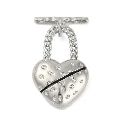 Платина Застежки-тоггл из латуни и эмали, без кадмия, без никеля и без свинца, сердце, платина, Сердце: 23.5x15x5 mm, отверстие : 8.5x5 мм, бар: 15x3.5x1.5 mm, отверстие : 1 мм