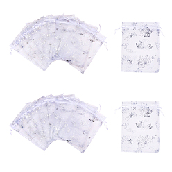 Белый Сумочки из органзы, Прямоугольник с бабочкой, белые, 17.5x12.5 см