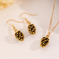 Античное Золото Модные комплекты из висячих серег и ожерелий из сплава, шишка, античное золото , 520 мм