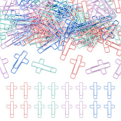 Mixed Color 80Pcs 4 Colors Iron & Plastic Paper Clips, Cross, Mixed Color, 33.5x21x2mm, 20pcs/color