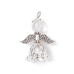 Античное Серебро Стеклянные подвески, с тибетском стиле сплава подвески, ангел, античное серебро, 29.5x22x15 мм, отверстие : 2.5 мм