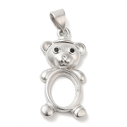 Platinum Brass Pendant Cabochon Settings, Open Back Settings with Rhinestone, Bear, Platinum, Tray: 10x8mm, 25x12x4mm, Hole: 5x3mm