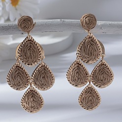 Верблюжий Серьги-гвоздики из сплава рафии в форме капли, золотые, верблюжие, 85x45 мм