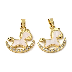 Настоящее золото 18K Латунные микро проложить кубического циркония подвески, с эмалью, лошадка прелести, реальный 18 k позолоченный, 18.5x18x2 мм, отверстие : 4x2.5 мм