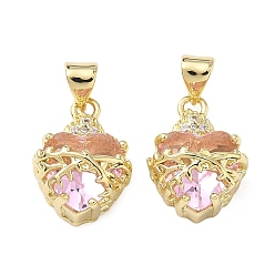 Настоящее золото 16K Латунные микро проложить кубического циркония подвески, сердце прелести, реальный 16 k позолоченный, 17x12x8.5 мм, отверстие : 3.5x4.5 мм