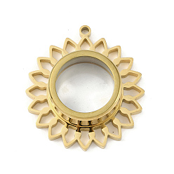 Настоящее золото 18K Ионное покрытие (IP) 304 подвески-медальоны из нержавеющей стали, со стеклом, цветочный шарм, реальный 18 k позолоченный, 41.5x38x10.5 мм, отверстие : 2.2 мм