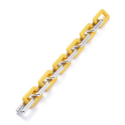 Gelb Handgefertigte ccb kunststoffkabelketten, mit opaken Acrylverbindungsringen, Platin Farbe, Gelb, Links: 30x20x6 mm, 39.37 Zoll (1 m)/Strang