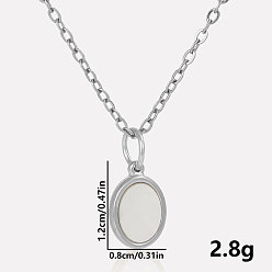 Нержавеющая Сталь Цвет 304 ожерелья с геометрическим овальным кулоном из нержавеющей стали с натуральным белым ракушечником, цвет нержавеющей стали, кулон: 1.2x0.8 см