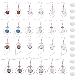 Stainless Steel Color DIY Earring Making, with Stainless Steel Dangle Earrings, Cabochon Settings, Glass Cabochons, Stainless Steel Color, 48pcs/box