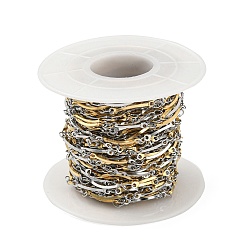 Golden & Stainless Steel Color Ion Plating(IP) 304 Stainless Steel Curved Bar Link Chains, Soldered, with Spool, Golden & Stainless Steel Color, 15x2x2mm, 3x2x0.3mm, about 32.81 Feet(10m)/Roll