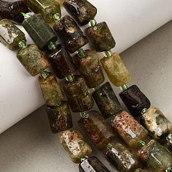 Garnet Natural Green Garnet Beads Strands, Column, Faceted, with Seed Beads, 10.5~12.5x7~7.5mm, Hole: 1mm, about 14~15pcs/strand, 7.48''~7.89''(19~20.05cm)