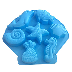 Темно-Голубой Пищевые силиконовые формы, формы для кекса, печенье, цвет шоколада, формы для мыла, морские животные, глубокое синее небо, 260x235x23 мм, внутренний диаметр: 70~130 мм