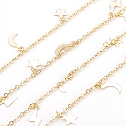 Golden Handmade Brass Cable Chains, with Moon & Star & Lightning Charms and Spool, Soldered, Long-Lasting Plated, Golden, 2x1.5x0.2mm, about 32.8 Feet(10m)/roll