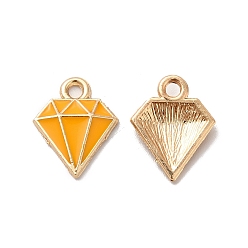 Оранжевый Панданы из сплава эмали, без свинца и без кадмия, золотой свет, бриллиантовый шарм, оранжевые, 15x12x2.5 мм, отверстие : 1.8 мм