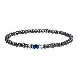 Hematite No Magnético Pulseras elásticas de cuentas de hematita sintética no magnética con ojo turco de cristal para hombre, 4 pulgada (7.09 cm) ~ 18 pulgada (7.48 cm)