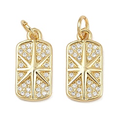 Настоящее золото 18K Латунные микропаве прозрачные кубические циркониевые подвески, с целью перехода в кольце, долговечный, прямоугольник со звездой, реальный 18 k позолоченный, 16x8x2 мм, Перейти кольцо: 5x0.7 мм, 3.6 мм внутренним диаметром