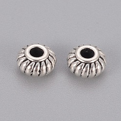 Античное Серебро Бусины разделители из сплава , рондель, без кадмия, без никеля и без свинца, античное серебро, 6x4 мм, отверстие : 1.5 мм