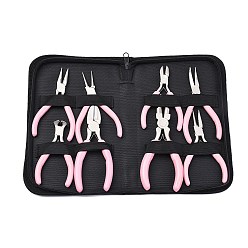 Pink Ювелирные плоскогубцы инструменты, 8шт 45# набор плоскогубцев из углеродистой стали для изготовления ювелирных изделий, поверхностный ферроникель, розовые, 12.5x5x0.9 см