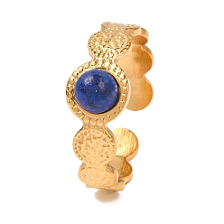 Ляпис-Лазурь Круглые натуральные кольца из лазурита, золотистый тон 304 манжеты из нержавеющей стали для женщин, внутренний диаметр: регулируемый