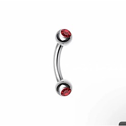 Рубин Круглые 304 изогнутые кольца-штанги для бровей из нержавеющей стали со стразами, хрящевые серьги, цвет нержавеющей стали, рубин, 8 мм, штифты : 1.2 мм