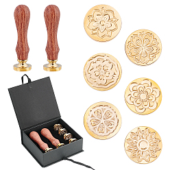 Золотой Наборы для изготовления штампов своими руками, включая ручку из дерева груши и латунные головки штампа с восковой печатью, золотые, латунные сургучные штемпельные головки: 6 шт.