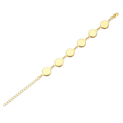 Golden Brass Bracelet Making, Flat Round, Golden, Tray: 12mm, 6-3/4 inch(170mm)