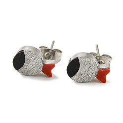 Stainless Steel Color Acrylic Fish Stud Earrings, 304 Stainless Steel Earrings, Stainless Steel Color, 8x10.5mm
