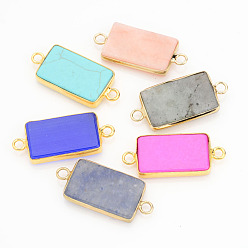 Mixed Stone Natural & Synthetic Gemstone Links connectors, Rectangle, with Golden Tone Brass Findings, 30x13x4mm, Hole: 2mm