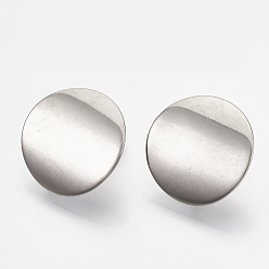 Stainless Steel Color 304 Stainless Steel Stud Earring Findings, with Loop, Curved, Flat Round, Stainless Steel Color, 20mm, Hole: 3mm, Pin: 0.8mm