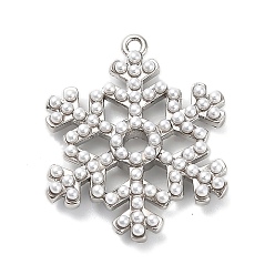 Платина Латунные подвески, прелести снежинки, с пластмассовой жемчужиной abs, стойки покрытие, долговечный, без свинца и без кадмия, платина, 27x22x5 мм, отверстие : 7x4 мм