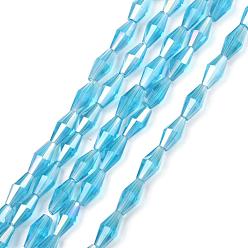 Темно-бирюзовый Прозрачные стеклянные бусины, двухконусные, с покрытием AB цвета, граненые, темные бирюзовый, 8x4 мм, отверстие : 0.8 мм, около 70 шт / нитка, 20.47 дюйм (52 см)