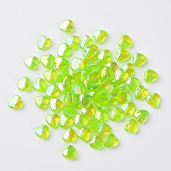 Spring Green Eco-Friendly Transparent Acrylic Beads, Heart, Spring Green, AB Color, about 8mm in diameter, 3mm thick, hole: 1mm, about 2800pcs/500g