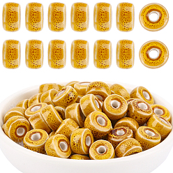 Золотистый 64шт. фарфоровые бусины ручной работы, плоско-круглые, золотые, 9.5~10x6 мм, отверстие : 3 мм