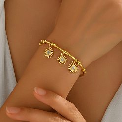 Золотой Винтажные латунные браслеты с подвесками из прозрачных кубических цирконий с микропаве, браслеты с крутящим моментом для женщин, подсолнечник, золотые, внутренний диаметр: 2-1/2 дюйм (6.4 см)
