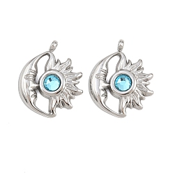 Аквамарин 304 из нержавеющей стали горный хрусталь подвески, подвески-камни со звездами и луной, Декабрь, цвет нержавеющей стали, аквамарин, 19.5x16x3.5 мм, отверстие : 1.6 мм