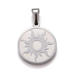 Stainless Steel Color 304 Stainless Steel Pendants, Flat Round with Sun, Stainless Steel Color, 17x15x2mm, Hole: 2.5x5mm