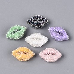 Mixed Color Opaque Acrylic Beads, Lip, with Rhinestone, Mixed Color, 17.5x27~27.5x10.5mm, Hole: 1.6mm