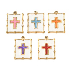 Cross 304 подвески из нержавеющей стали, прямоугольник амулеты, с эмалью, золотые, крестик, 20.5x15x2.5 мм, отверстие : 1.2 мм