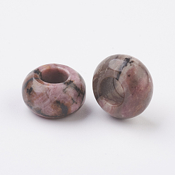 Rhodonite Natural Rhodonite European Beads, Large Hole Beads, Rondelle, 14x7~8mm, Hole: 6mm