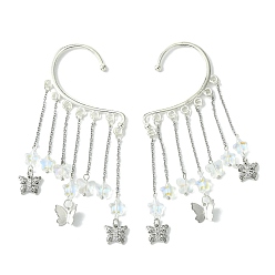 Платина Серьги с кисточками из латуни и стеклянной звезды, сплав манжеты серьги, альпинистские серьги с запахом для женщин, платина, 120x34 мм