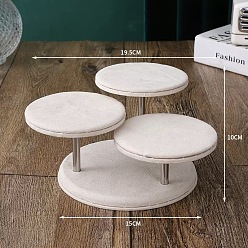 (404) Непрозрачное AB Кислое яблоко Трехъярусные бархатные стойки для витрины ювелирных изделий, круглые ярусные подставки-органайзеры для украшений 201 с держателем из нержавеющей стали, для браслетов, Кольца, хранение серег, цветочный белый, 100x195 мм