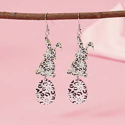 Разноцветный Пасхальные акриловые серьги-подвески, кролик с яйцом, платина, красочный, 84x18 мм