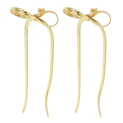 Настоящее золото 18K Латунь серьги, бантом, реальный 18 k позолоченный, 85~88x36~38 мм