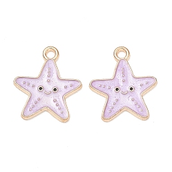 Lilac Alloy Enamel Pendants, Starfish Charms, Golden, Lilac, 18x16x1mm, Hole: 1.8mm
