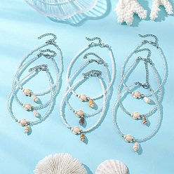 Белый 9шт. 9 стили летние пляжные браслеты на лодыжку с подвесками из натуральных ракушек и стеклянными бусинами, платины и нержавеющая сталь цвет, белые, 9.21 дюйм (23.4 см), 1 шт / стиль