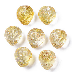 Gelb Transparente sprühlackierte Glasperlen, mit goldener Folie, Hälfte gebohrt, , Erdbeer-Form, Gelb, 13x11x10 mm, Bohrung: 1 mm