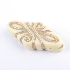 Beige Rhombus Plating Acrylic Beads, Golden Metal Enlaced, Beige, 30x14x5.5mm, Hole: 1mm, about 337pcs/500g