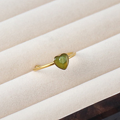 Темный Хаки Регулируемые кольца-манжеты из нержавеющей стали, смолы и сушеных цветов, сердце, золотые, Темный хаки, 304 мм