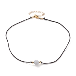 Аквамарин Ожерелья с подвесками из натурального окрашенного аквамарина, с вощеными хлопковыми шнурами, латунные круглые бусины и 304 застежка из лобстера из нержавеющей стали, 15-1/8 дюйм (38.5 см)